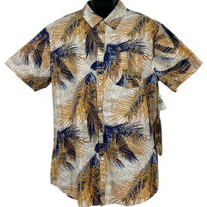 Huntington BC Mens Hawaiian Aloha Button-Up Shirt Blue Large Short Sleeve New